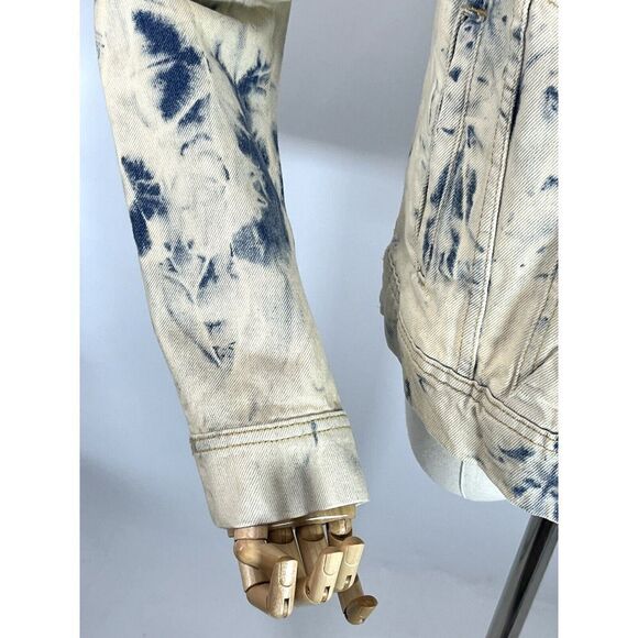 Free People Jean Jacket Acid Wash Tie Dye Denim S Cream Blue Rumor Jones - Picture 11 of 16